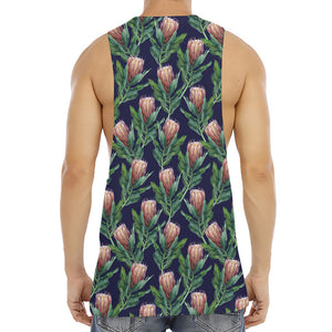 Watercolor Protea Pattern Print Men's Muscle Tank Top