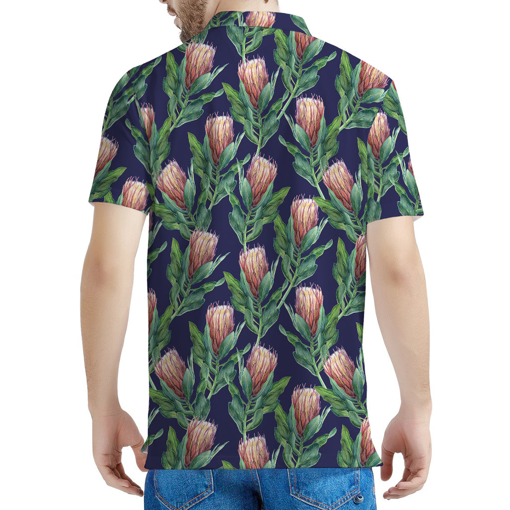 Watercolor Protea Pattern Print Men's Polo Shirt