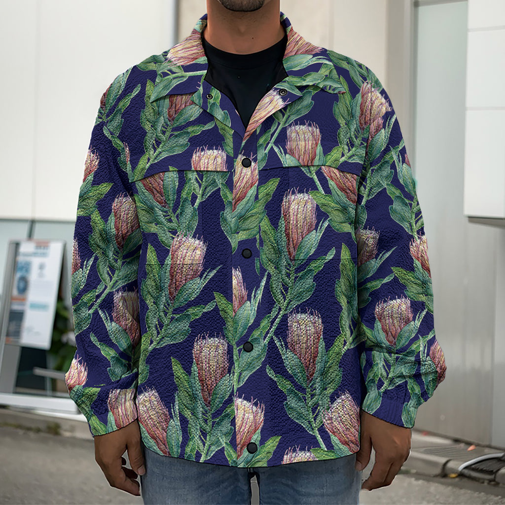 Watercolor Protea Pattern Print Men's Shirt Jacket