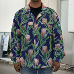 Watercolor Protea Pattern Print Men's Shirt Jacket