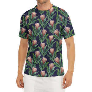 Watercolor Protea Pattern Print Men's Short Sleeve Rash Guard