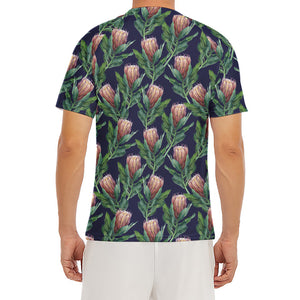 Watercolor Protea Pattern Print Men's Short Sleeve Rash Guard