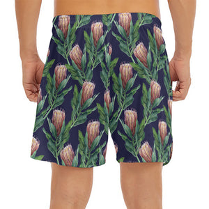 Watercolor Protea Pattern Print Men's Split Running Shorts