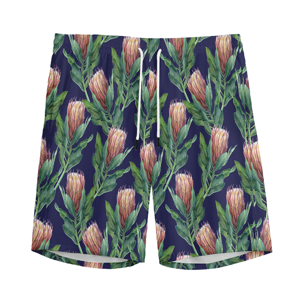 Watercolor Protea Pattern Print Men's Sports Shorts