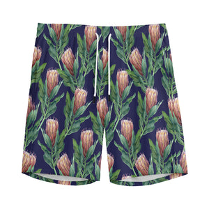 Watercolor Protea Pattern Print Men's Sports Shorts