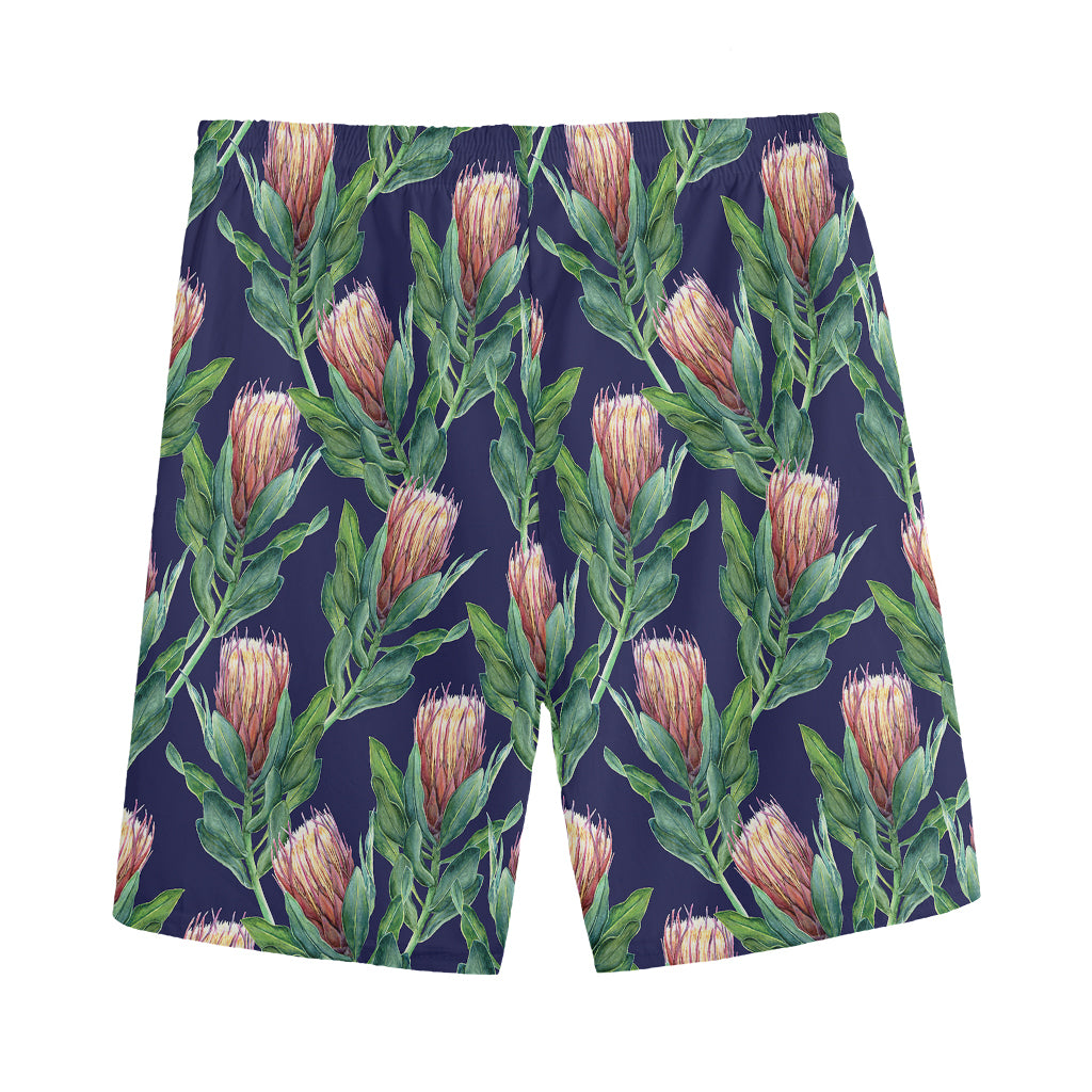 Watercolor Protea Pattern Print Men's Sports Shorts