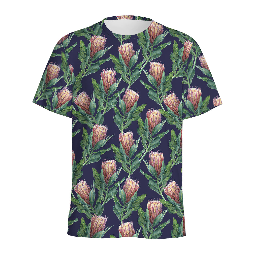 Watercolor Protea Pattern Print Men's Sports T-Shirt