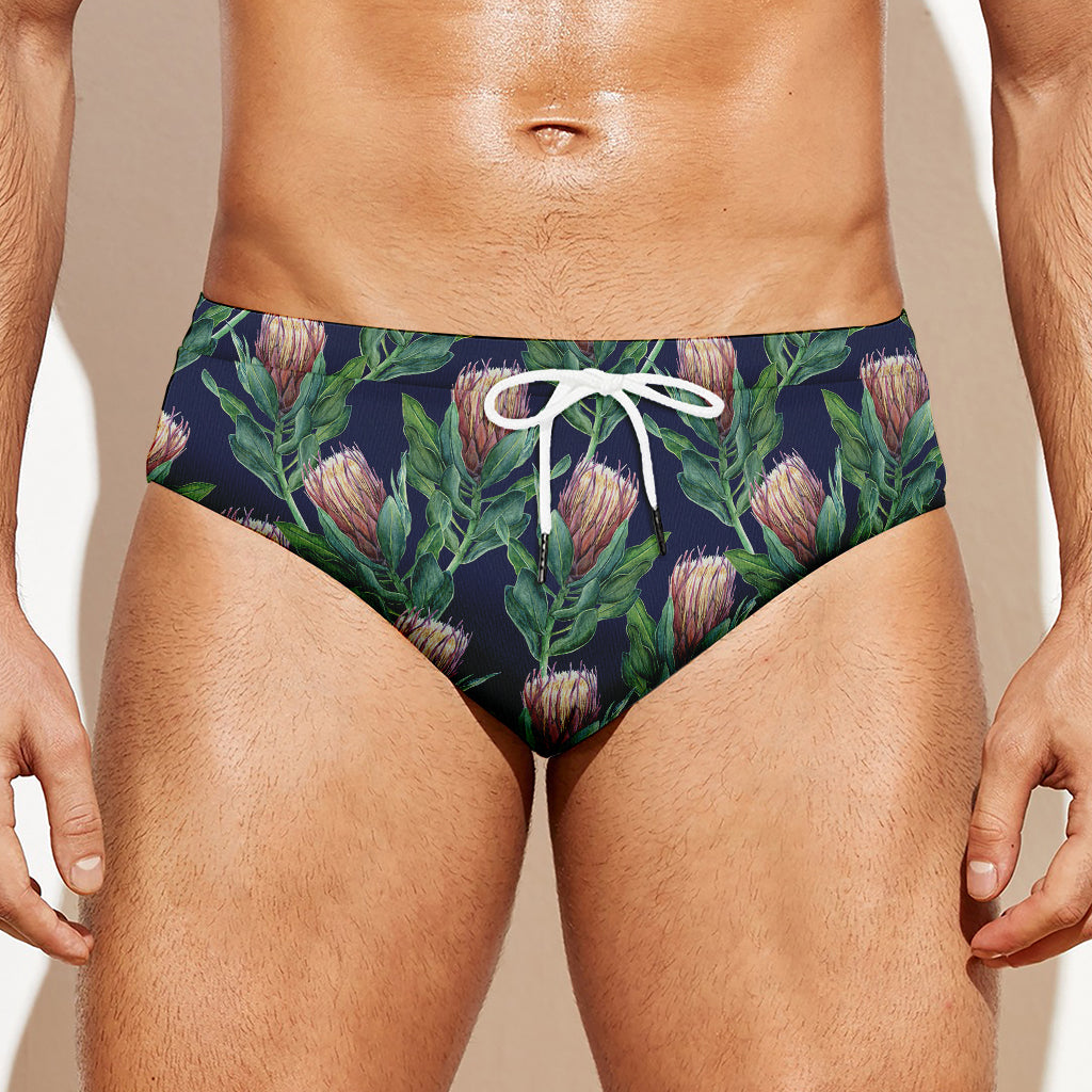 Watercolor Protea Pattern Print Men's Swim Briefs