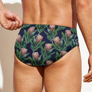 Watercolor Protea Pattern Print Men's Swim Briefs