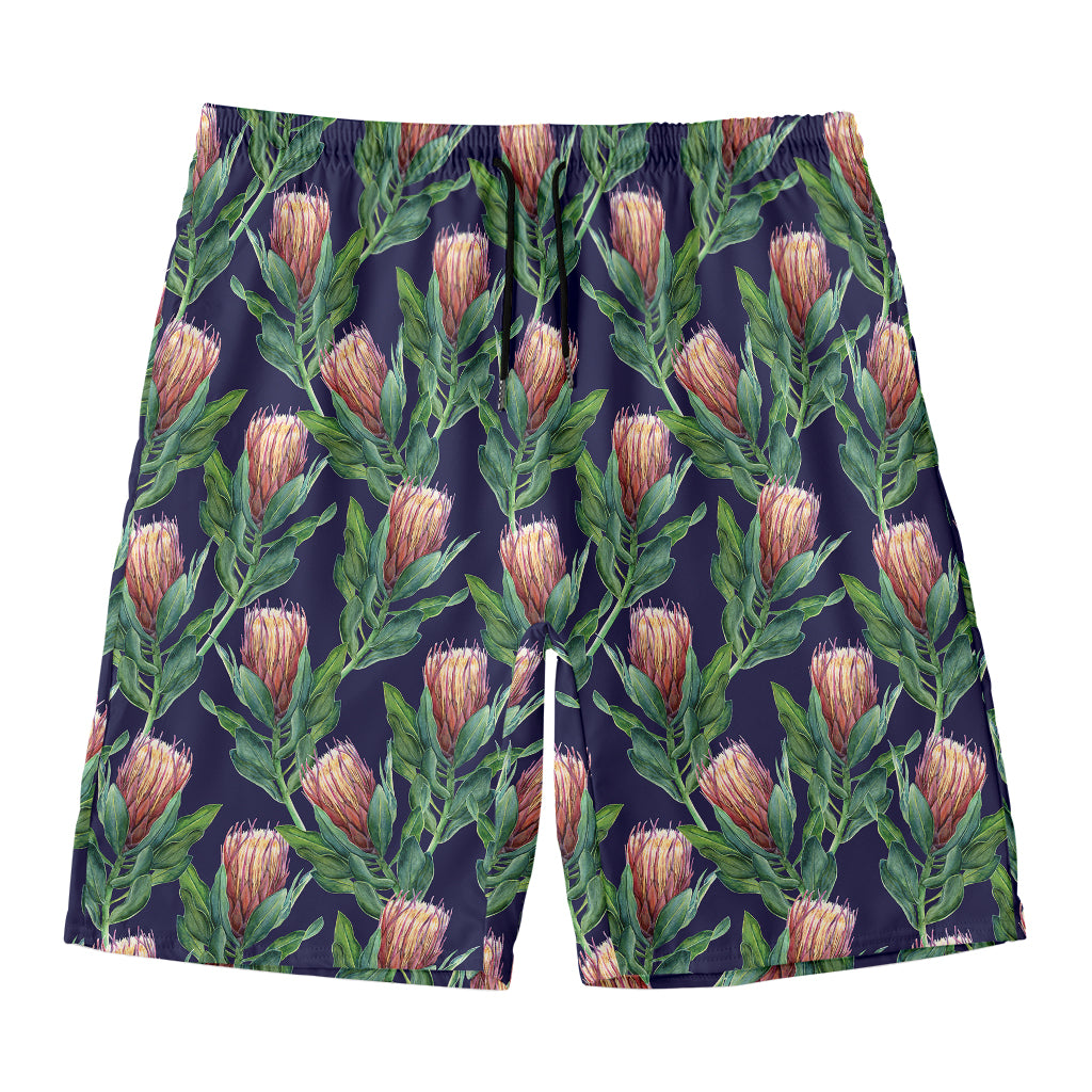 Watercolor Protea Pattern Print Men's Swim Trunks