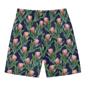 Watercolor Protea Pattern Print Men's Swim Trunks