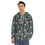 Watercolor Protea Pattern Print Men's Velvet Pullover Hoodie