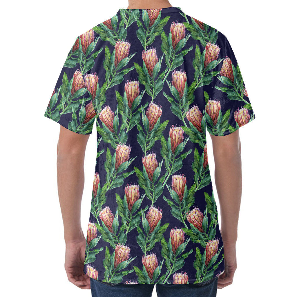 Watercolor Protea Pattern Print Men's Velvet T-Shirt