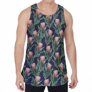 Watercolor Protea Pattern Print Men's Velvet Tank Top