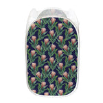 Watercolor Protea Pattern Print Mesh Laundry Hamper