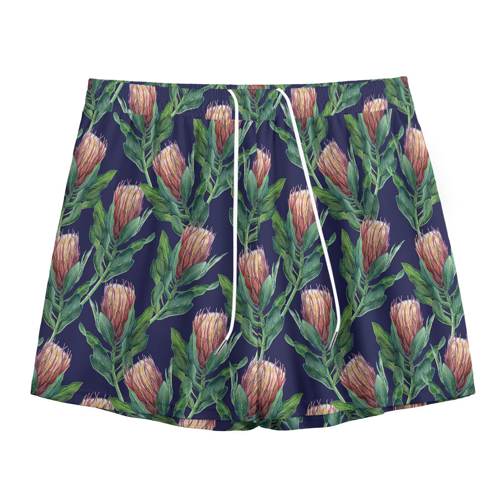 Watercolor Protea Pattern Print Mesh Shorts