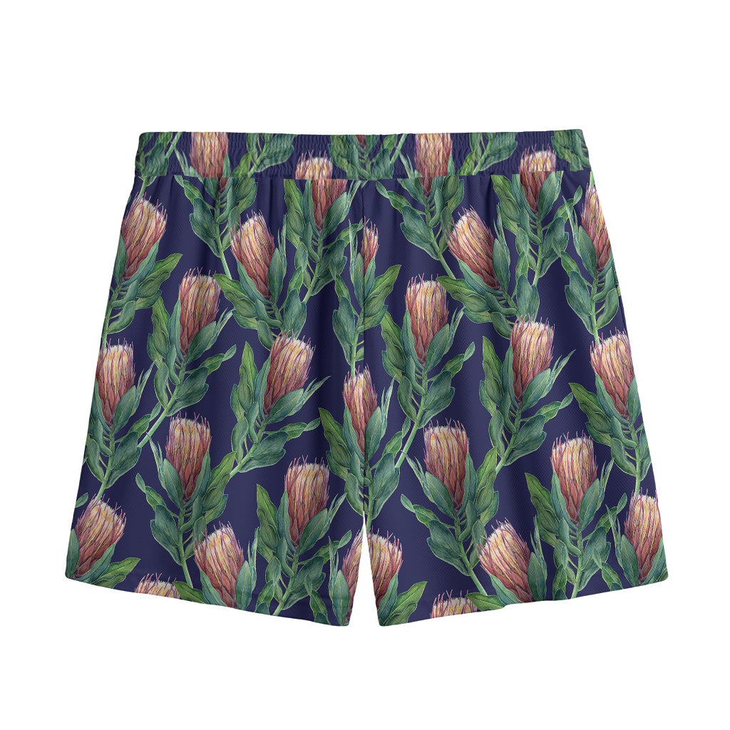 Watercolor Protea Pattern Print Mesh Shorts