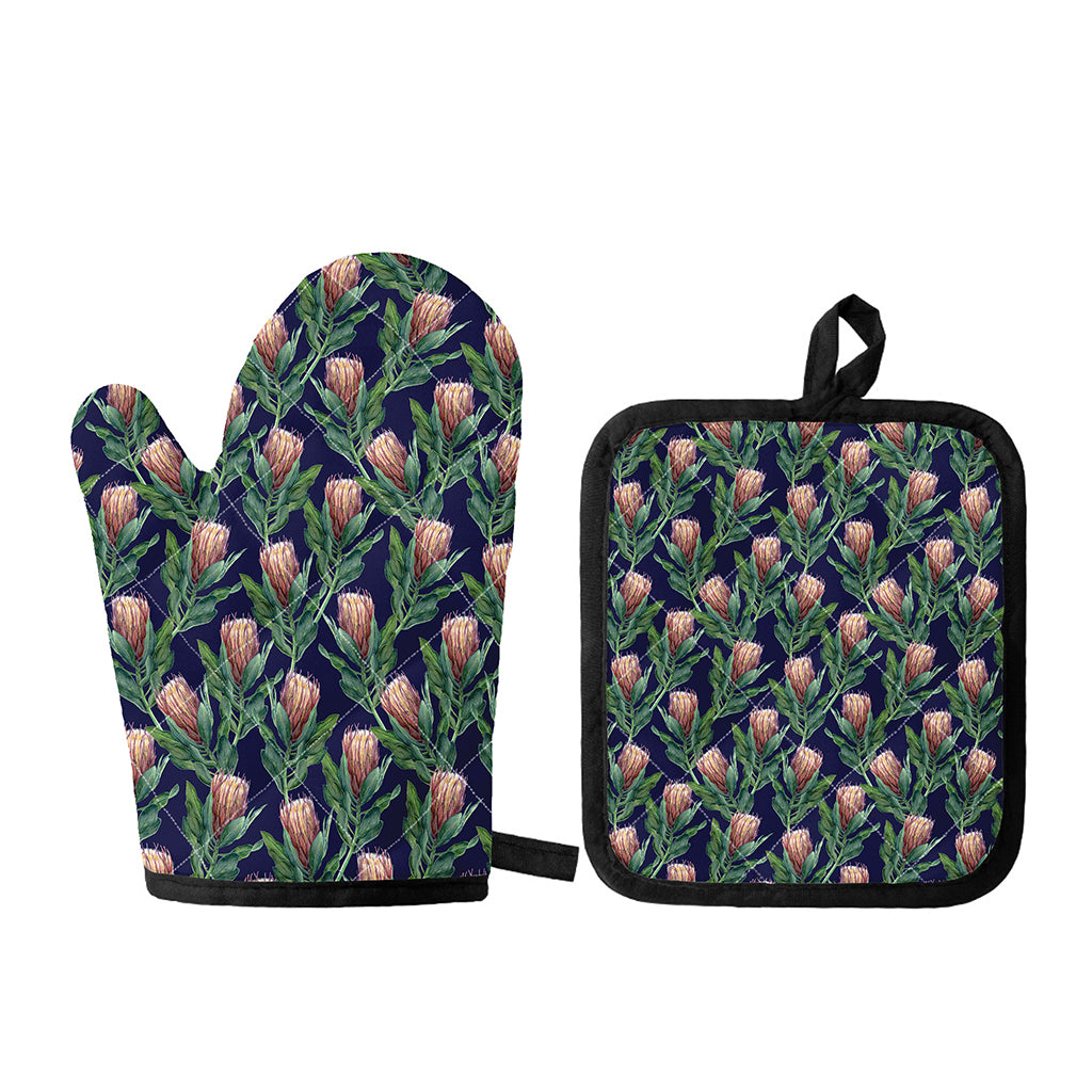 Watercolor Protea Pattern Print Oven Mitt And Pot Holder Set