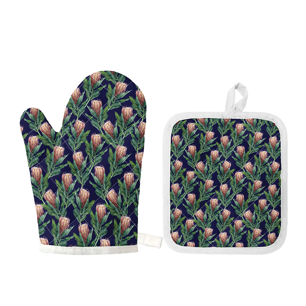 Watercolor Protea Pattern Print Oven Mitt And Pot Holder Set