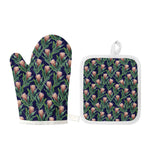 Watercolor Protea Pattern Print Oven Mitt And Pot Holder Set