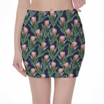 Watercolor Protea Pattern Print Pencil Mini Skirt