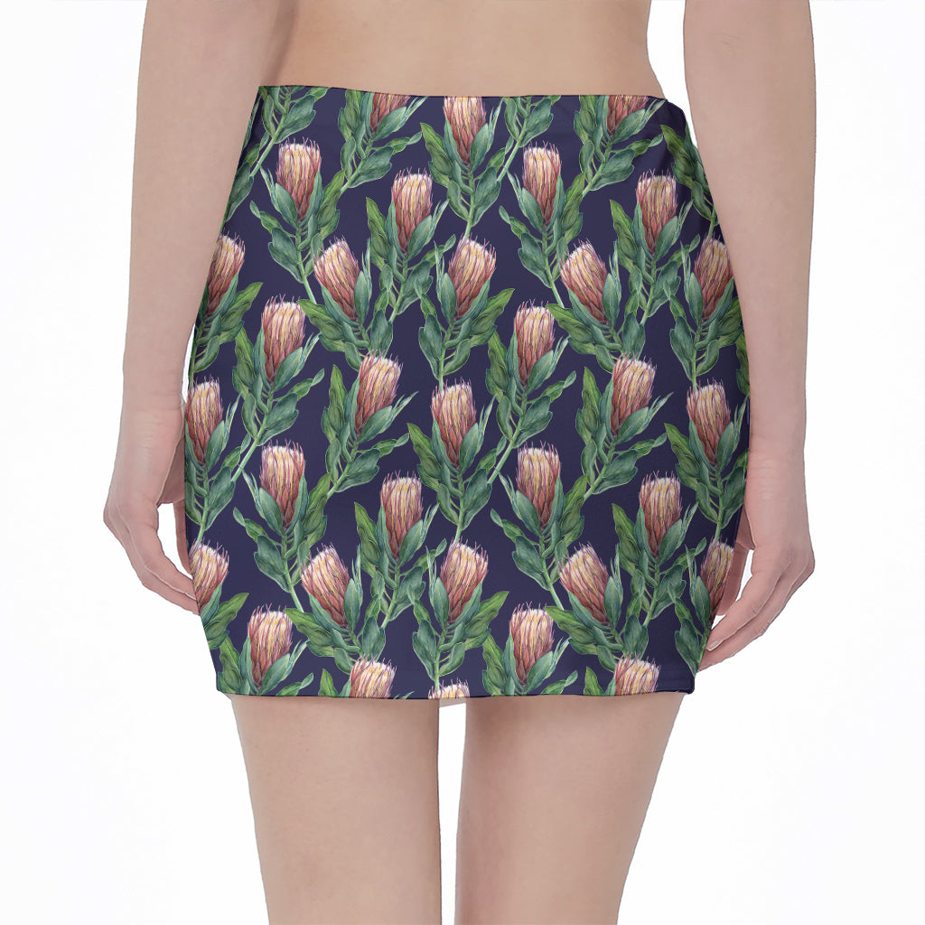 Watercolor Protea Pattern Print Pencil Mini Skirt