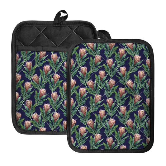 Watercolor Protea Pattern Print Pot Holders With Pocket