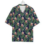 Watercolor Protea Pattern Print Rayon Hawaiian Shirt