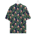 Watercolor Protea Pattern Print Rayon Hawaiian Shirt