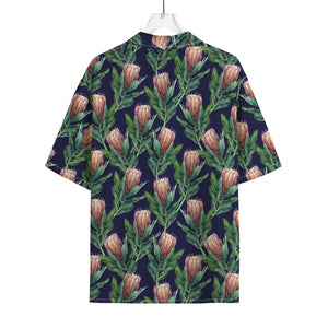 Watercolor Protea Pattern Print Rayon Hawaiian Shirt