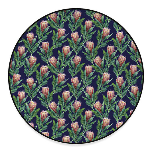 Watercolor Protea Pattern Print Round Floor Mat