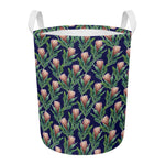 Watercolor Protea Pattern Print Round Laundry Basket