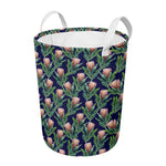 Watercolor Protea Pattern Print Round Laundry Basket