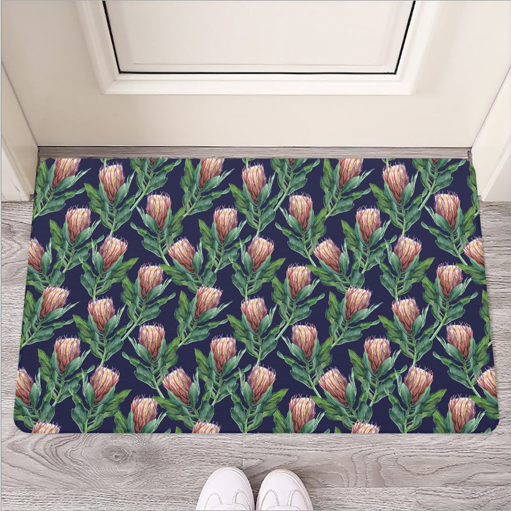 Watercolor Protea Pattern Print Rubber Doormat