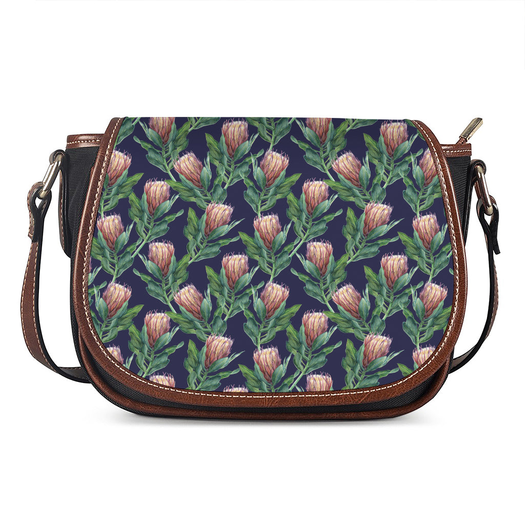 Watercolor Protea Pattern Print Saddle Bag