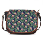 Watercolor Protea Pattern Print Saddle Bag