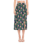 Watercolor Protea Pattern Print Side Slit Midi Skirt