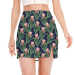 Watercolor Protea Pattern Print Side Slit Mini Skirt