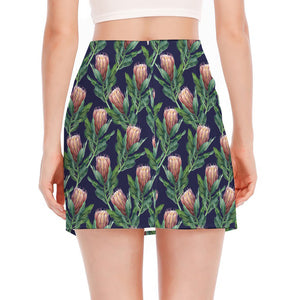 Watercolor Protea Pattern Print Side Slit Mini Skirt