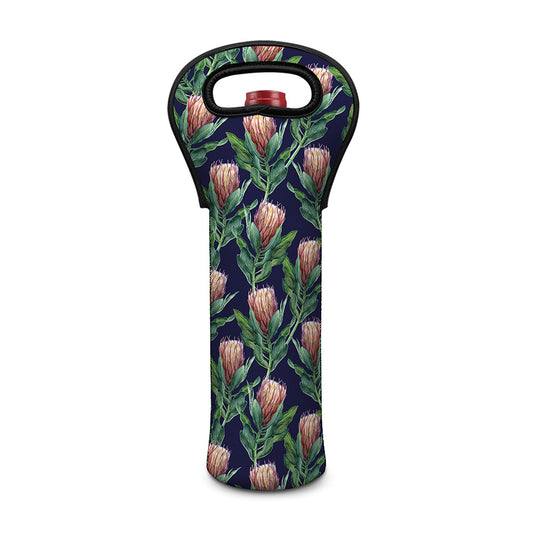 Watercolor Protea Pattern Print Single Neoprene Wine Tote