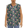 Watercolor Protea Pattern Print Sleeveless Baseball Jersey