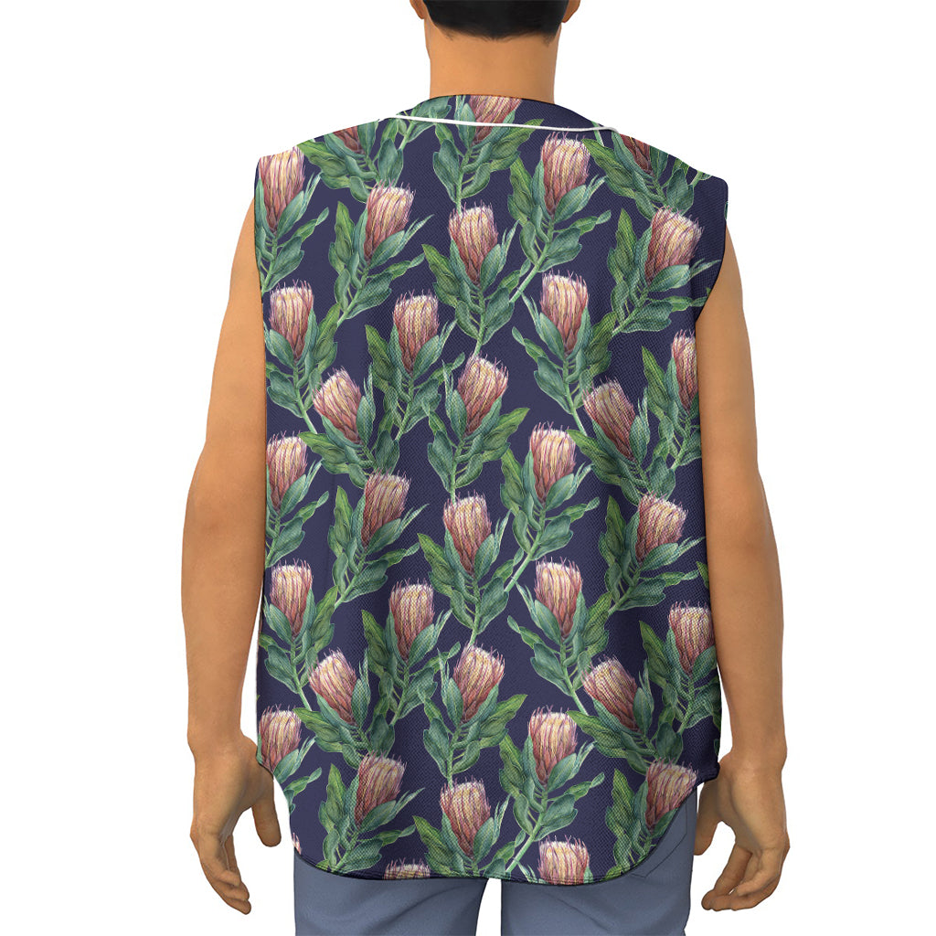 Watercolor Protea Pattern Print Sleeveless Baseball Jersey