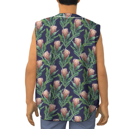 Watercolor Protea Pattern Print Sleeveless Baseball Jersey