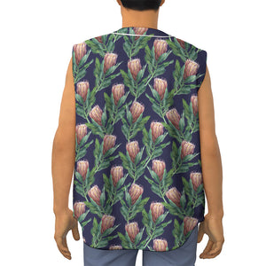 Watercolor Protea Pattern Print Sleeveless Baseball Jersey