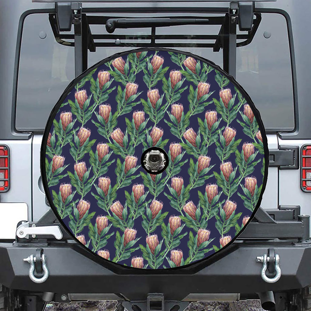 Watercolor Protea Pattern Print Tire Cover With Camera Hole