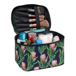Watercolor Protea Pattern Print Travel Makeup Bag