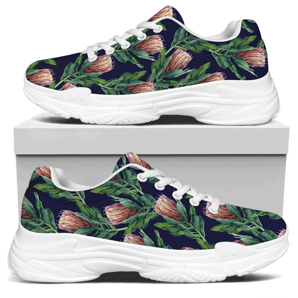 Watercolor Protea Pattern Print White Chunky Shoes