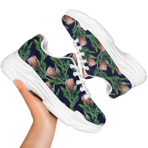 Watercolor Protea Pattern Print White Chunky Shoes