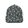 Watercolor Protea Pattern Print White Mesh Trucker Hat