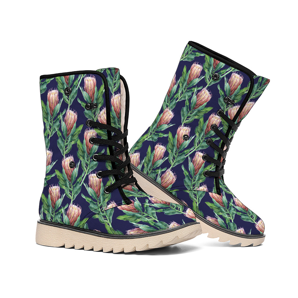 Watercolor Protea Pattern Print Winter Boots